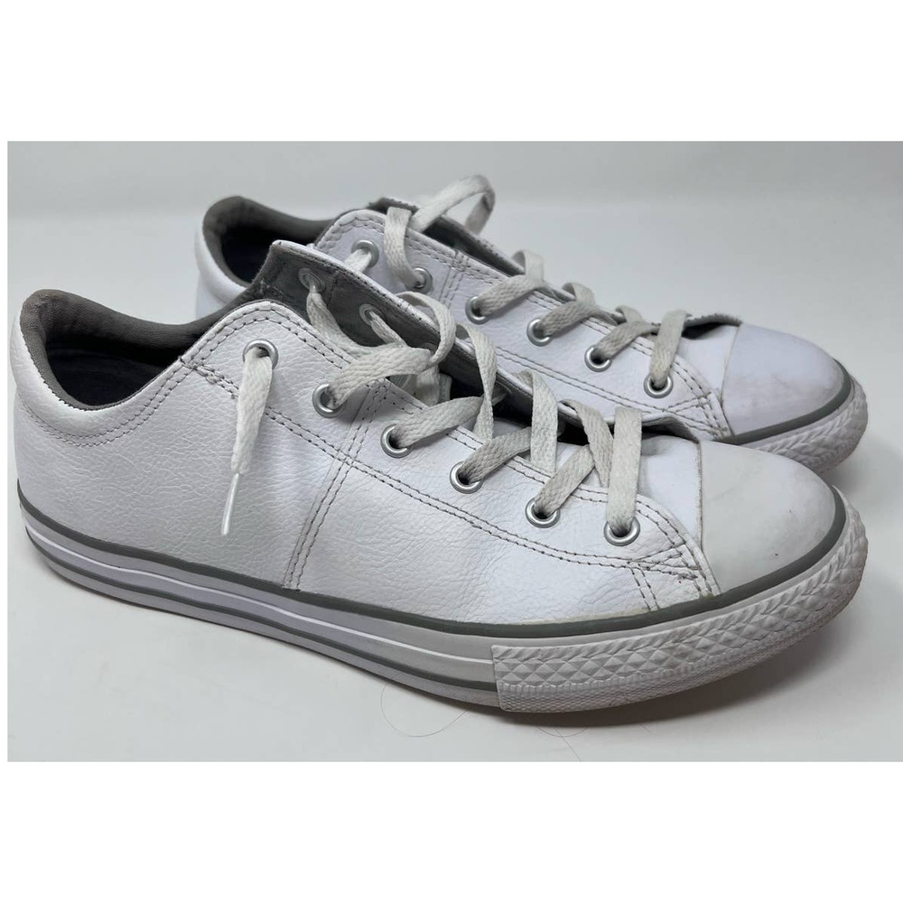 Converse All Star Junior Leather Sneaker Size 6 Blue Spots on Left Side in Pic.